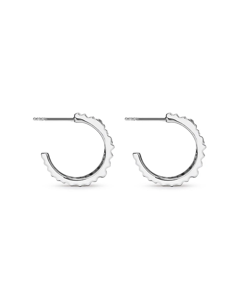 Cubic Zirconia Tapered Chunky Rib Half Hoop Stud Earrings in Sterling Silver