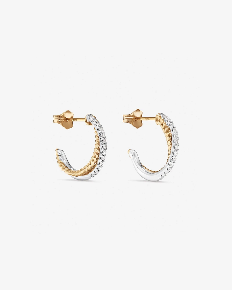 Crossover Hoop Earrings with .20 Carat TW Diamonds in Sterling Silver and 10kt Yellow gold