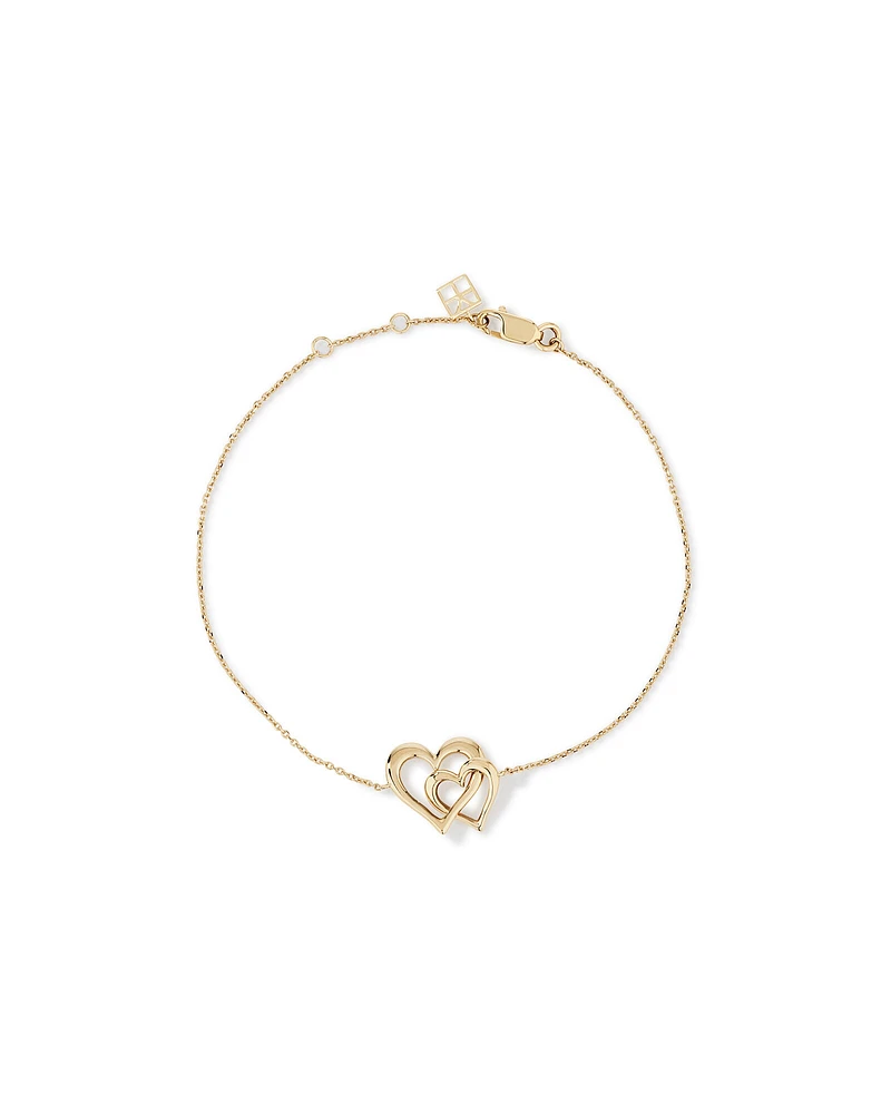 Bracelet Double Coeur Ouvert en Or Jaune 10 kt