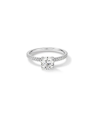 Bague de fiançailles en or blanc 14 K à diamants totalisant 1,14 ct comprenant un diamant rond de 1 ct créé en laboratoire au centre et des diamants naturels totalisant 0,14 ct