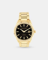 Men's 0.60 Carat TW Diamond Quartz Yellow Gold Tone Stainless Steel Watch with Black Dial