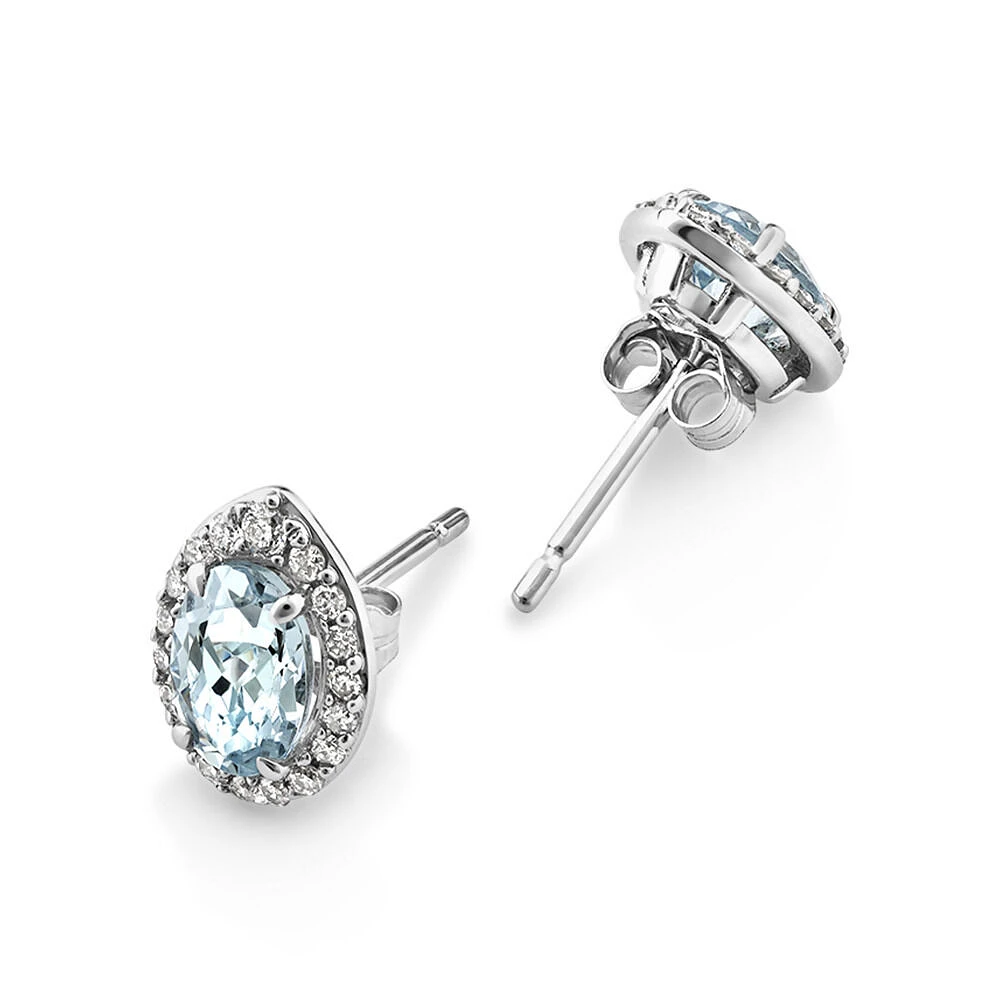 Stud Earrings with Aquamarine & 0.27 Carat TW of Diamonds in 10kt White Gold