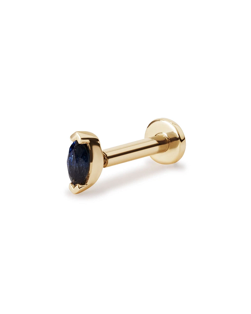 Marquise Shape Blue Sapphire Gemstone Flat Back Helix Single Stud Earring in 10kt Yellow Gold