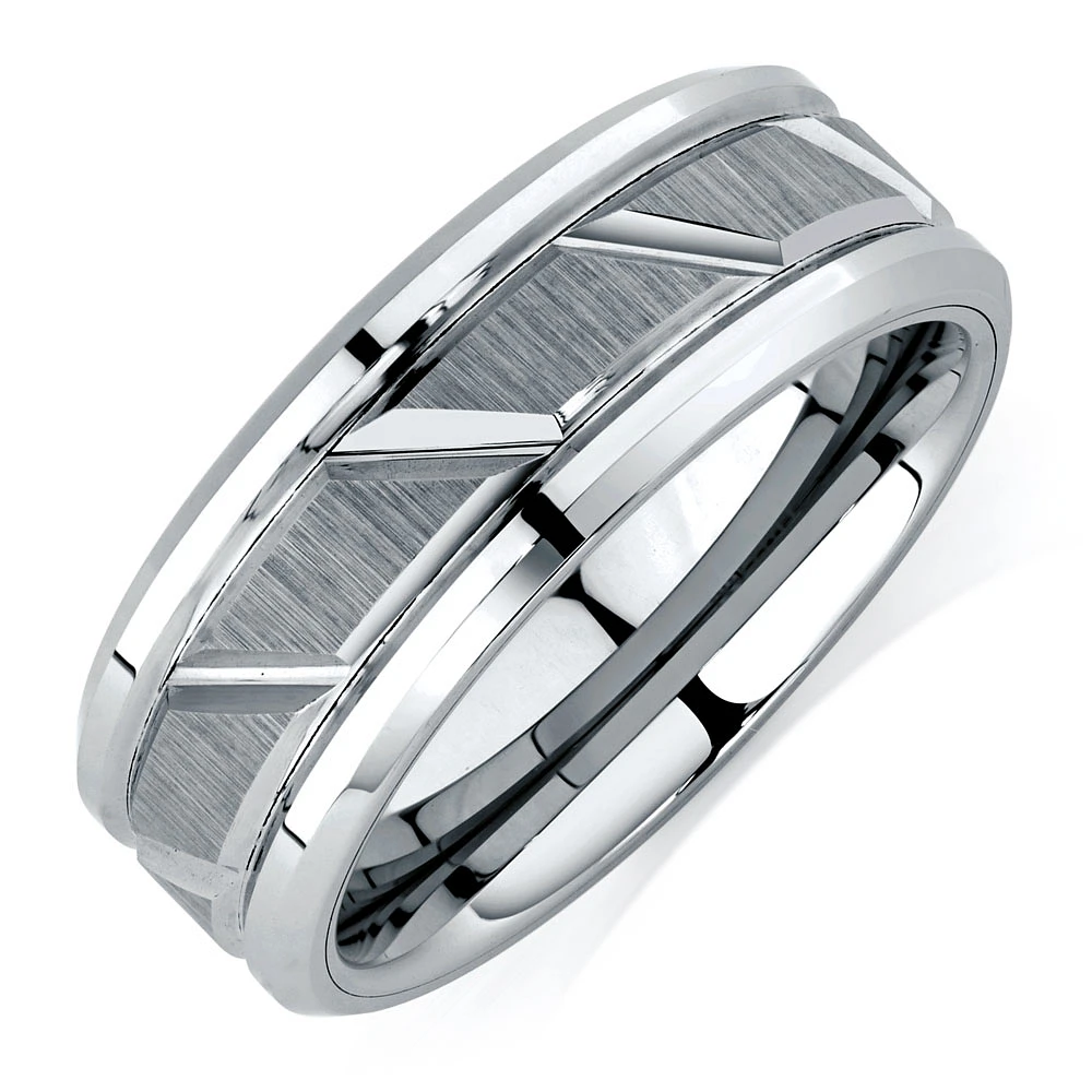 Bague en tungstène de saphir gris pour homme