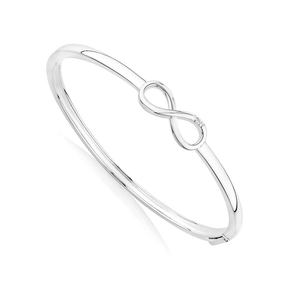 Diamond Accent Infinity Oval Hinge Bangle in Sterling Silver