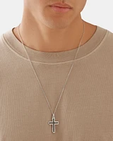 Men's Silver Cross Necklace with 0.30 Carat TW of Black Diamonds