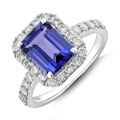 Halo Ring with Tanzanite & 0.75 Carat TW of Diamonds 14kt White Gold