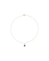 Pear Cut Created Sapphire and Diamond Halo Pendant Necklace in 10kt Yellow Gold