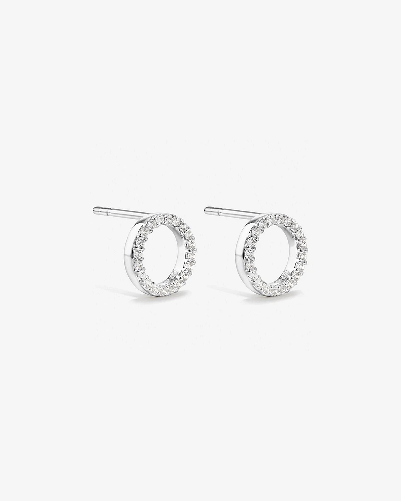 Circle Stud Earrings with Cubic Zirconia in Sterling Silver