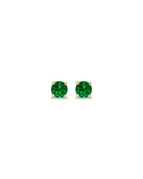 Round Green Created Emerald Birthstone Stud Earrings in 10kt Yellow Gold