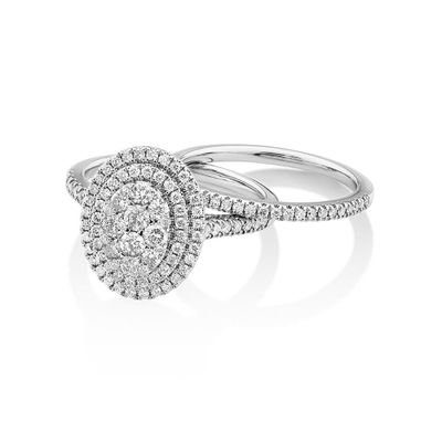 Oval Cluster Bridal Set with 1.0 Carat TW of Diamonds 14kt White Gold