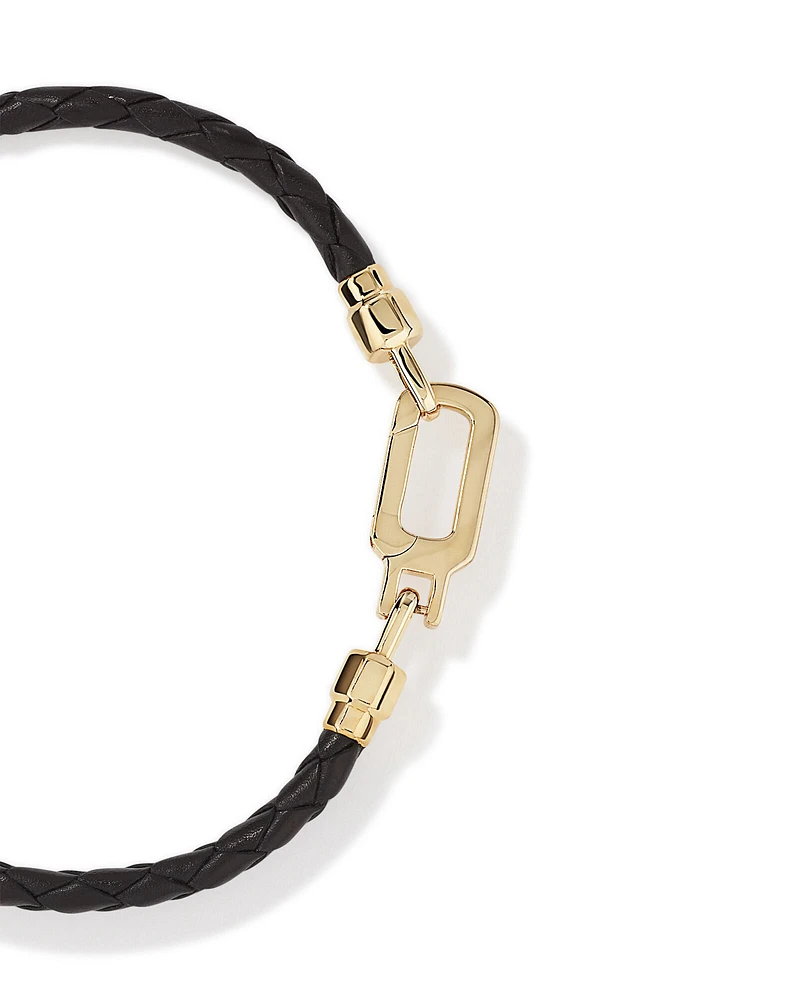 Bracelet pour hommes en cuir noir tressé avec or jaune 10 carats