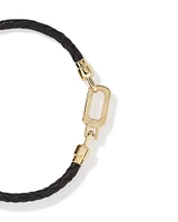 Bracelet pour hommes en cuir noir tressé avec or jaune 10 carats