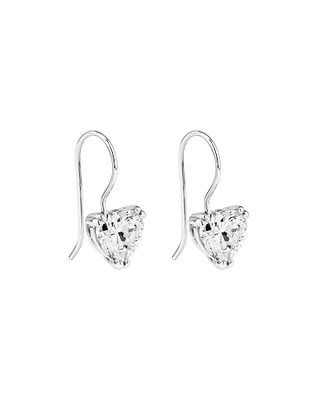 Love Heart Shaped Cubic Zirconia Drop Shepherds Hook Earrings in Sterling Silver