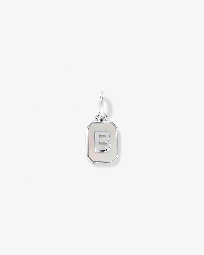 Letter F Mother of Pearl Initial Pendant in Sterling Silver