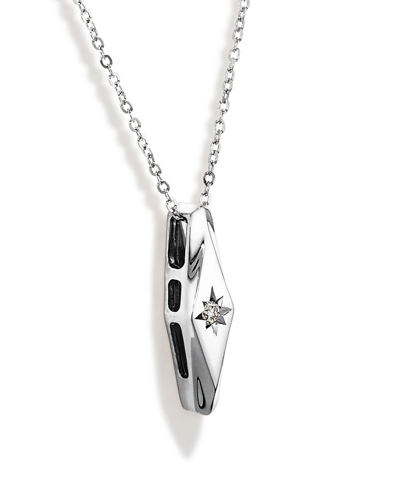 Diamond Star Accent Narrow Signet Pendant with Chain in Sterling Silver