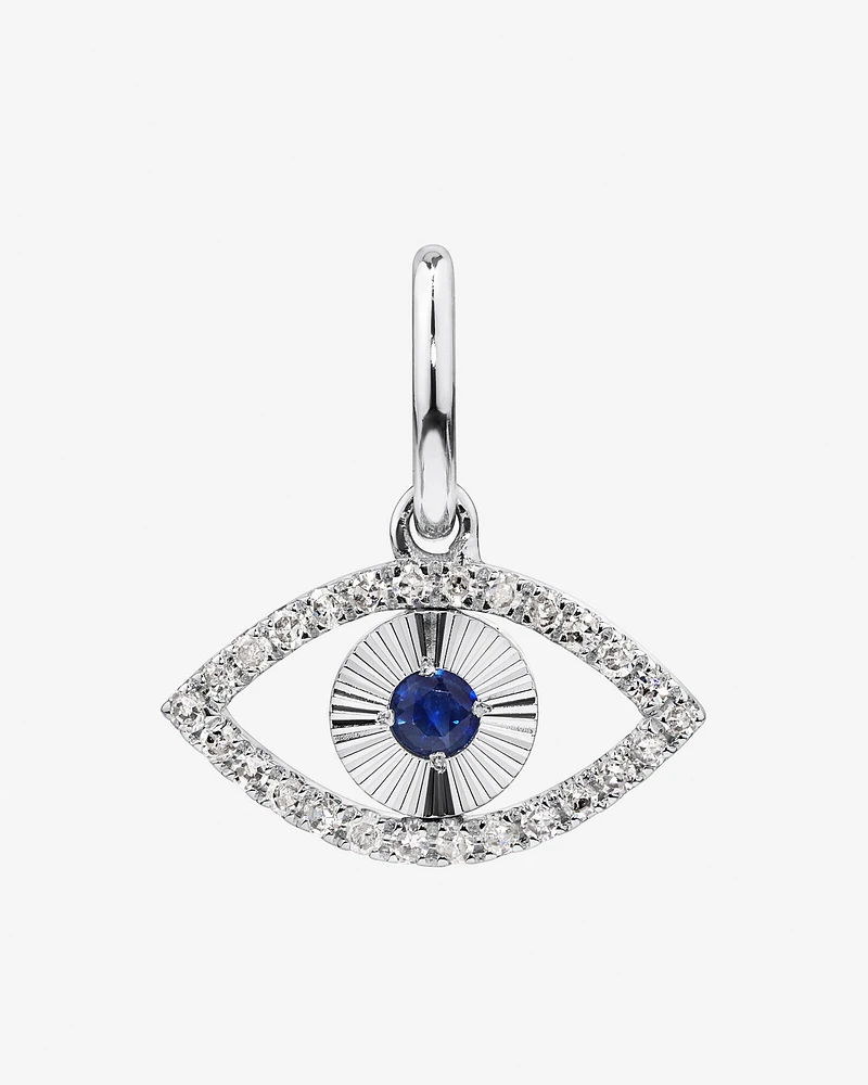 Diamond and Sapphire Evil Eye Pendant in 10kt White Gold