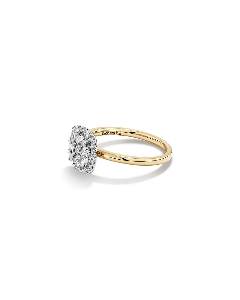 0,50 Carat TW Bague avec grappe de diamants en forme de coussin en or jaune & blanc 14kt