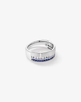 Bague pour homme en or blanc 10 carats avec diamants TW et saphir bleu de 0,46 carat