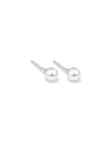 Stud Earrings with 4mm Round Cultured Freshwater Pearl in Silver