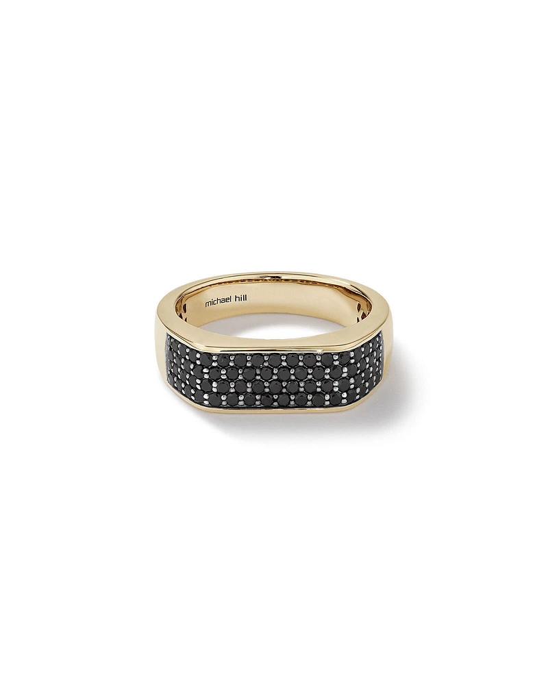 Bague en or jaune 10 K à diamants noirs totalisant 0,95 ct pour homme.