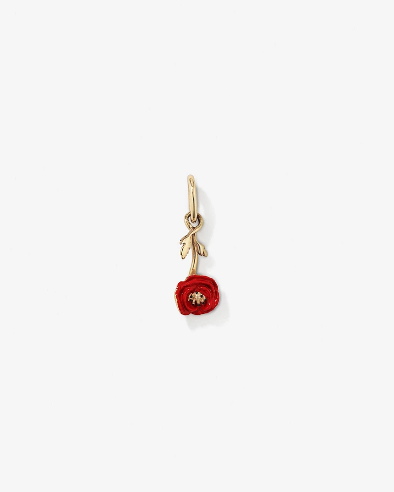 Pendentif coquelicot émaillé rouge 14 mm en or jaune 10 carats