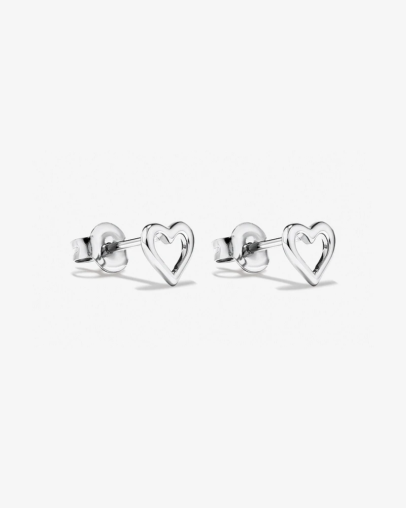 Open Heart Stud Earrings in Sterling Silver