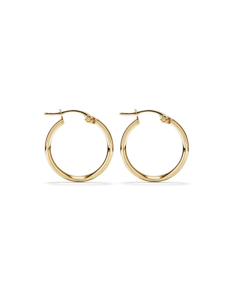 15mm Flat Round Hoop Earrings in 10kt White Gold