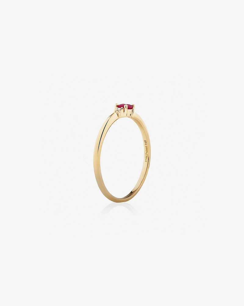 3 Stone Ring with Ruby & Diamonds in 10kt Yellow Gold