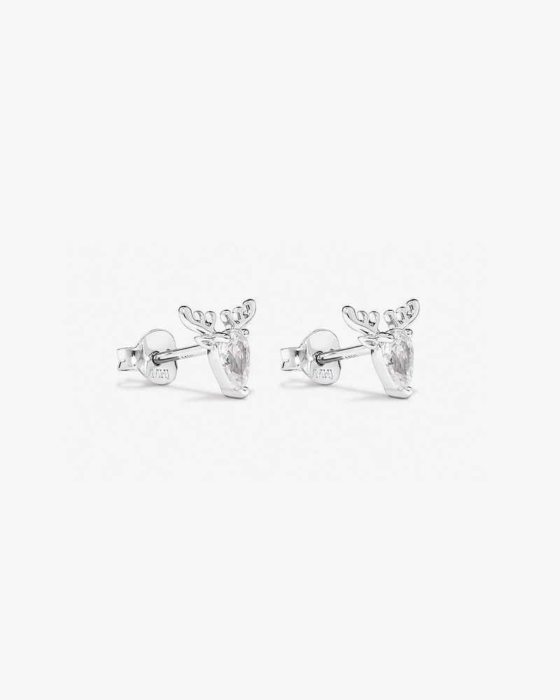 Cubic Zirconia Reindeer Stud Earrings in Sterling Silver