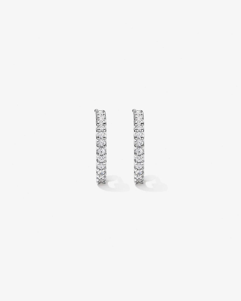 Half Hoop Stud Earrings with Cubic Zirconia in Sterling Silver