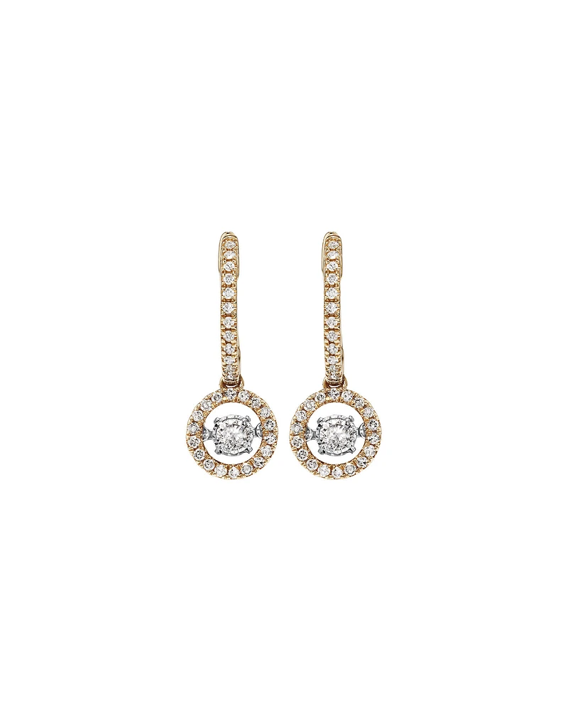 0.50 Carat TW Diamond Halo Everlight Drop Huggie Earrings in 10kt Yellow Gold