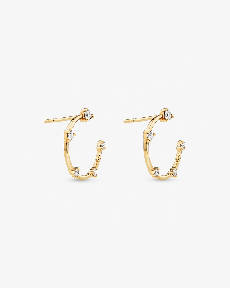 Diamond Studded Open Hoop Earrings in 10kt Yellow Gold