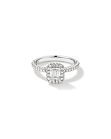 1,30 Carat Poids Total Bague De Fiançailles En Diamant Coupe Émeraude Avec Pavé Et Halo, En Platine