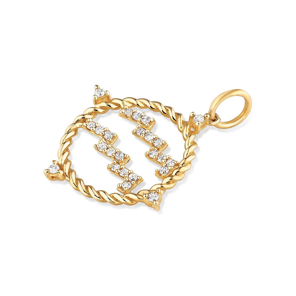 Aquarius Zodiac Pendant with 0.15 Carat TW of Diamonds in 10kt Yellow Gold