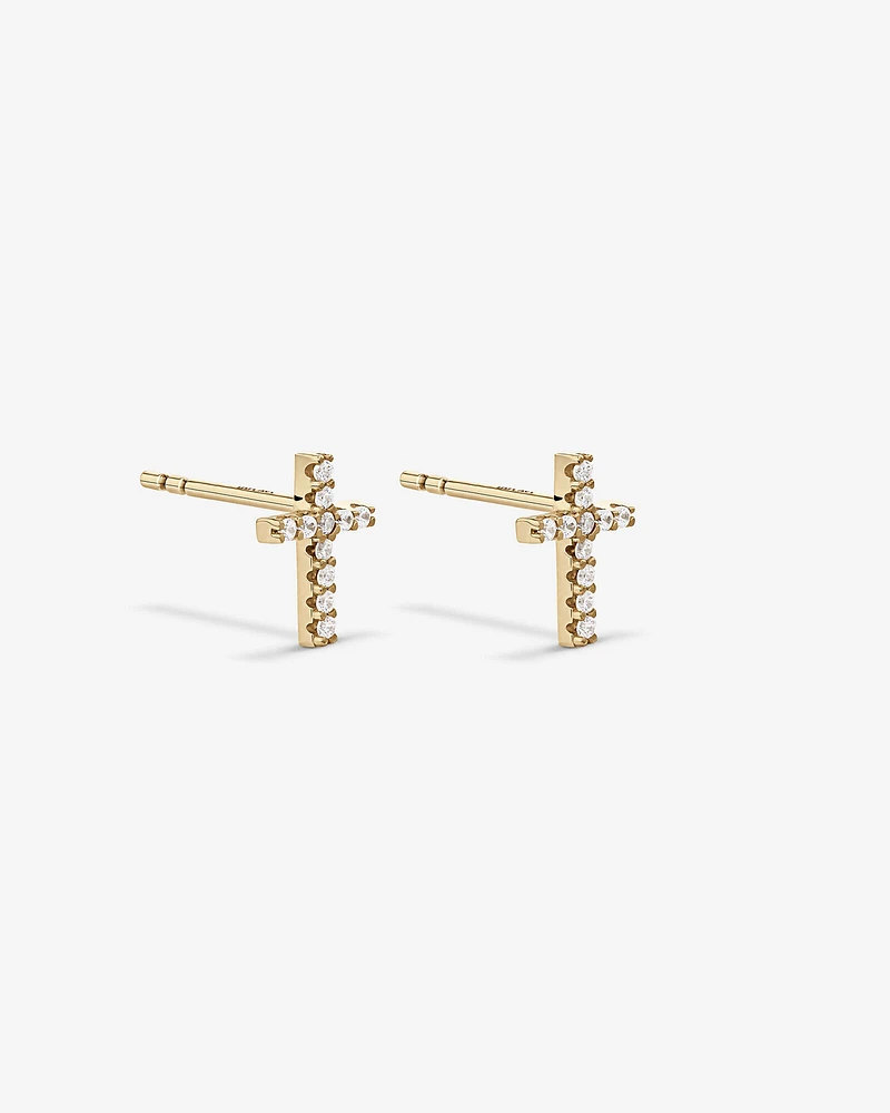 Cubic Zirconia Cross Stud Earrings in 10kt Yellow Gold