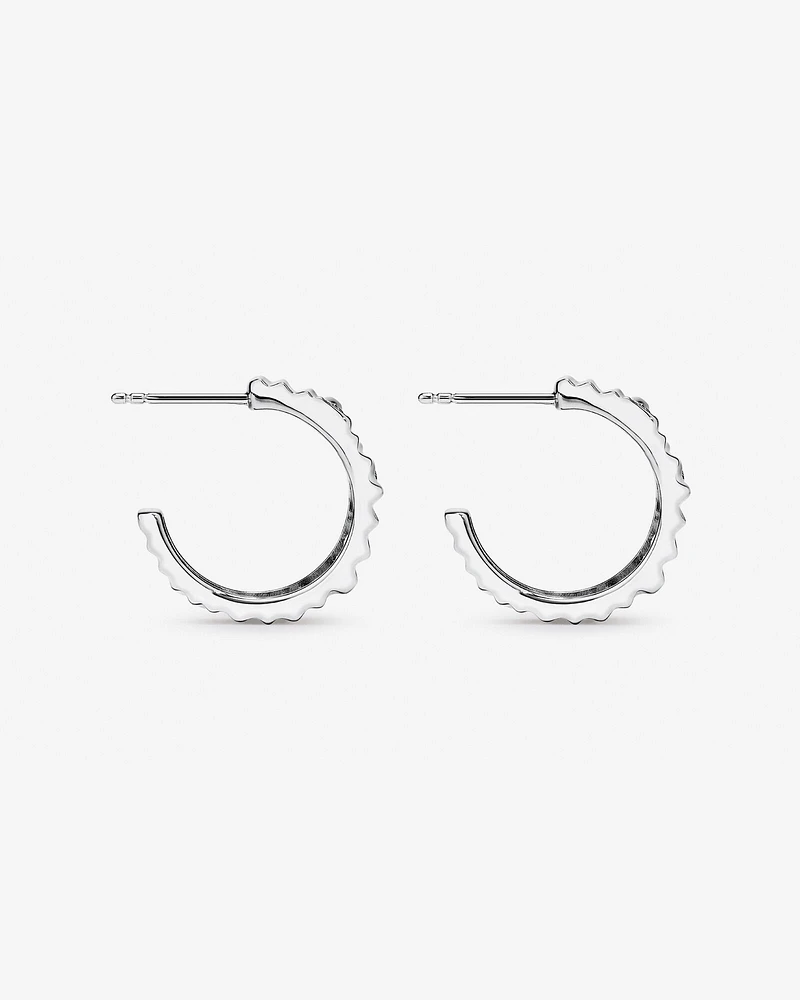 Cubic Zirconia Tapered Chunky Rib Half Hoop Stud Earrings in Sterling Silver