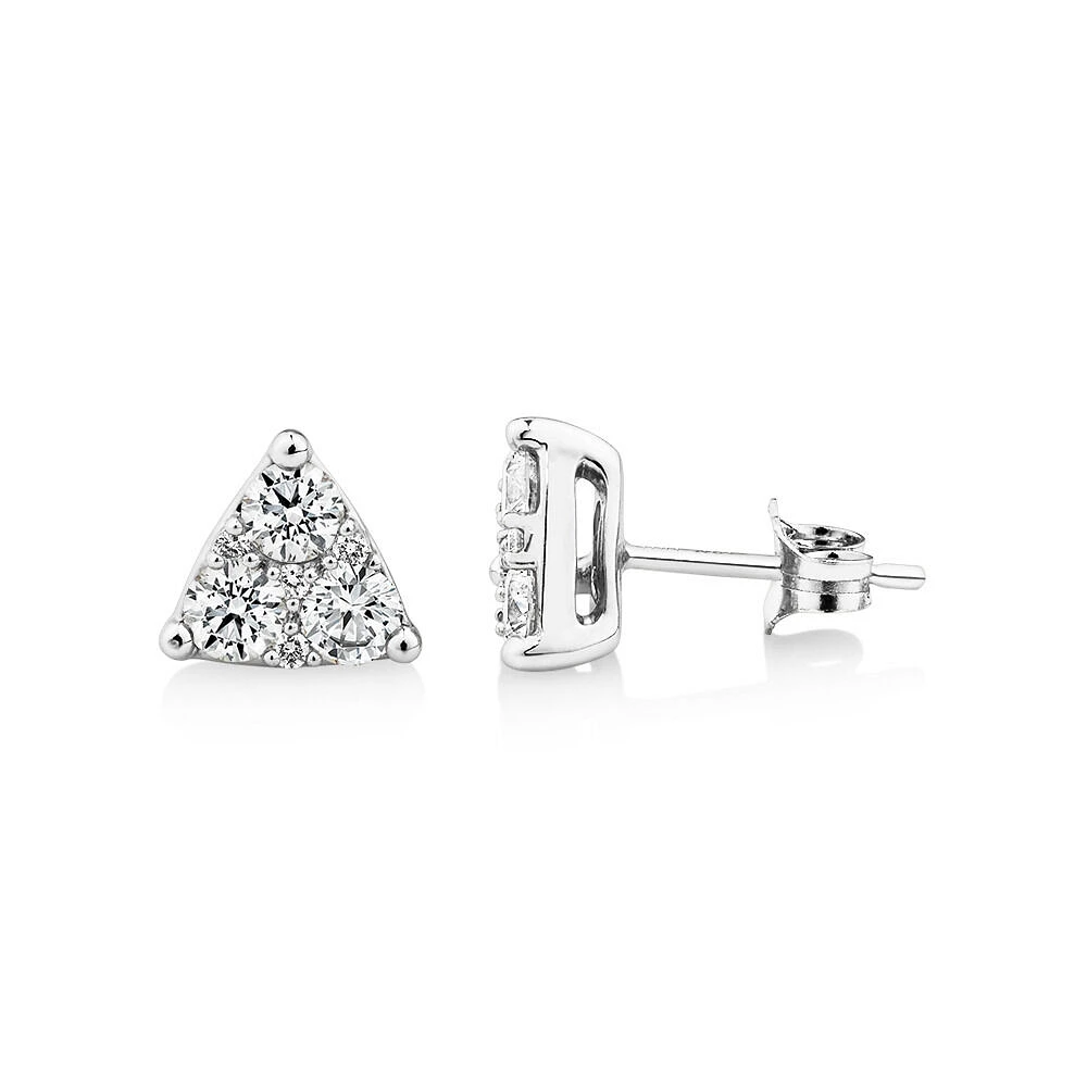 Triangle Cluster Earrings with 1.0 Carat TW of Diamonds in 10kt White Gold