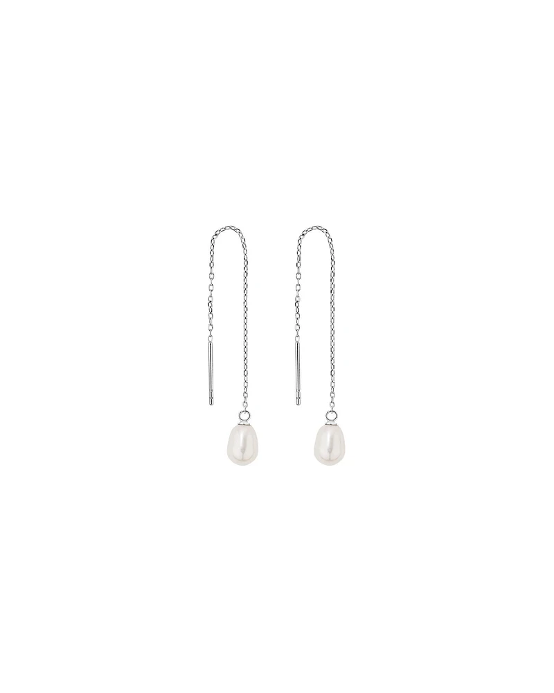 6mm Threader Earrings with Cultured Freshwater Pearls in Sterling Silver