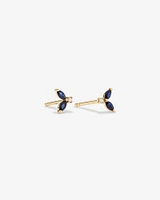 Round Diamond and Marquise Blue Sapphire Gemstone Stud Earrings in 10kt Yellow Gold