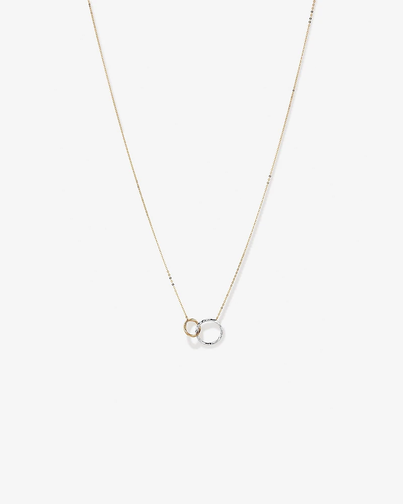 Two-Tone Double Circle Link Hammered Finish Necklace in 10kt White & Yellow Gold