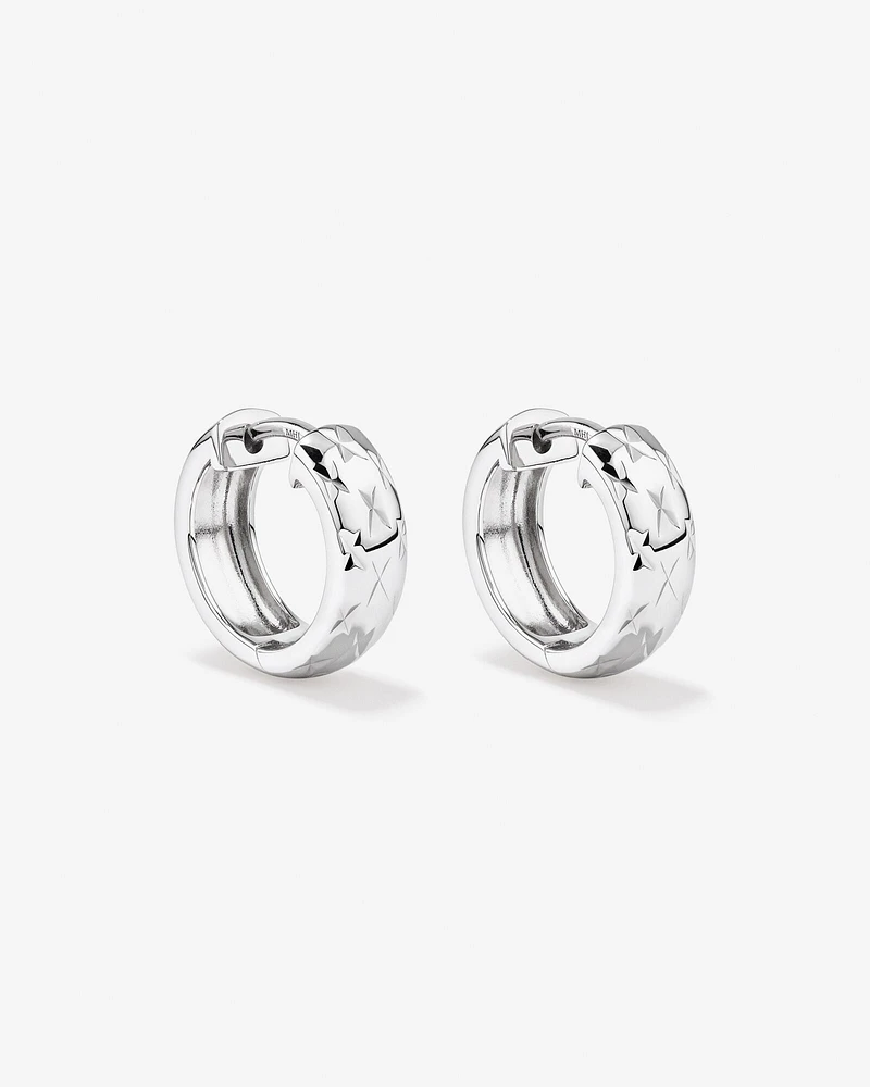 Diamond Cut Texture Huggie Hoop Earrings in Sterling Silver