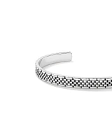 Men's Link Pattern Textured Cuff Bangle in Sterling Silver