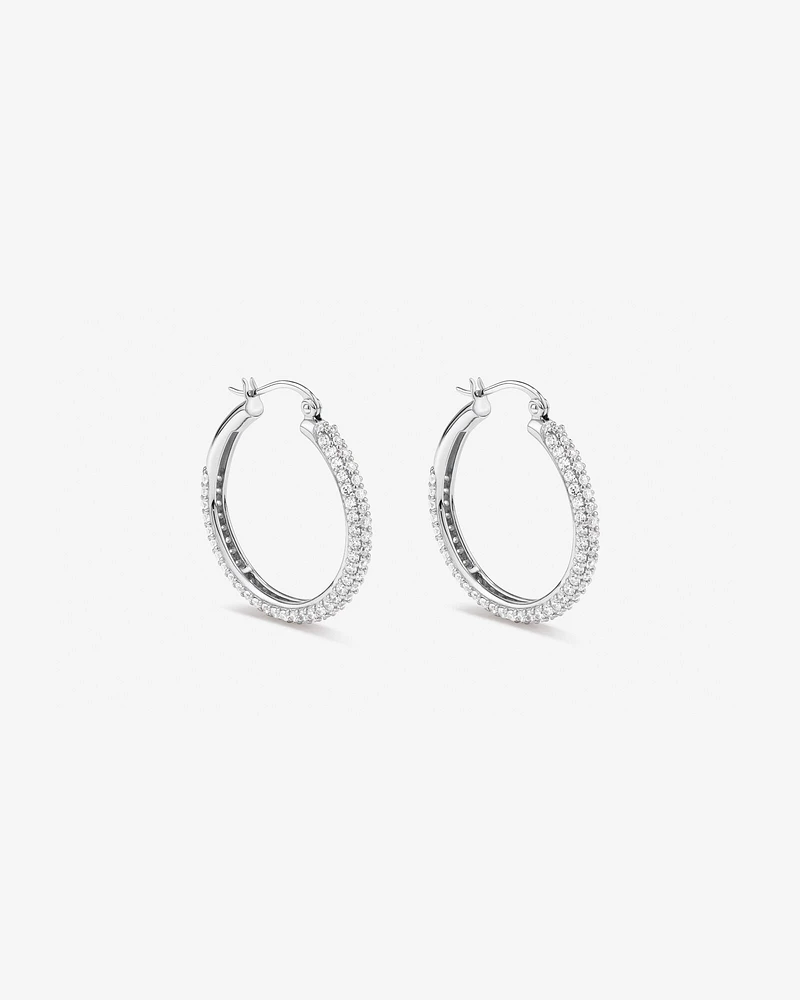 Full Pavé Set Cubic Zirconia Hoop Earrings in Sterling Silver