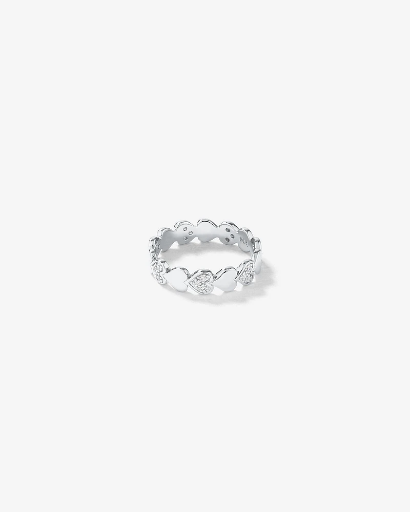 Cubic Zirconia Alternating Heart Ring Sterling Silver