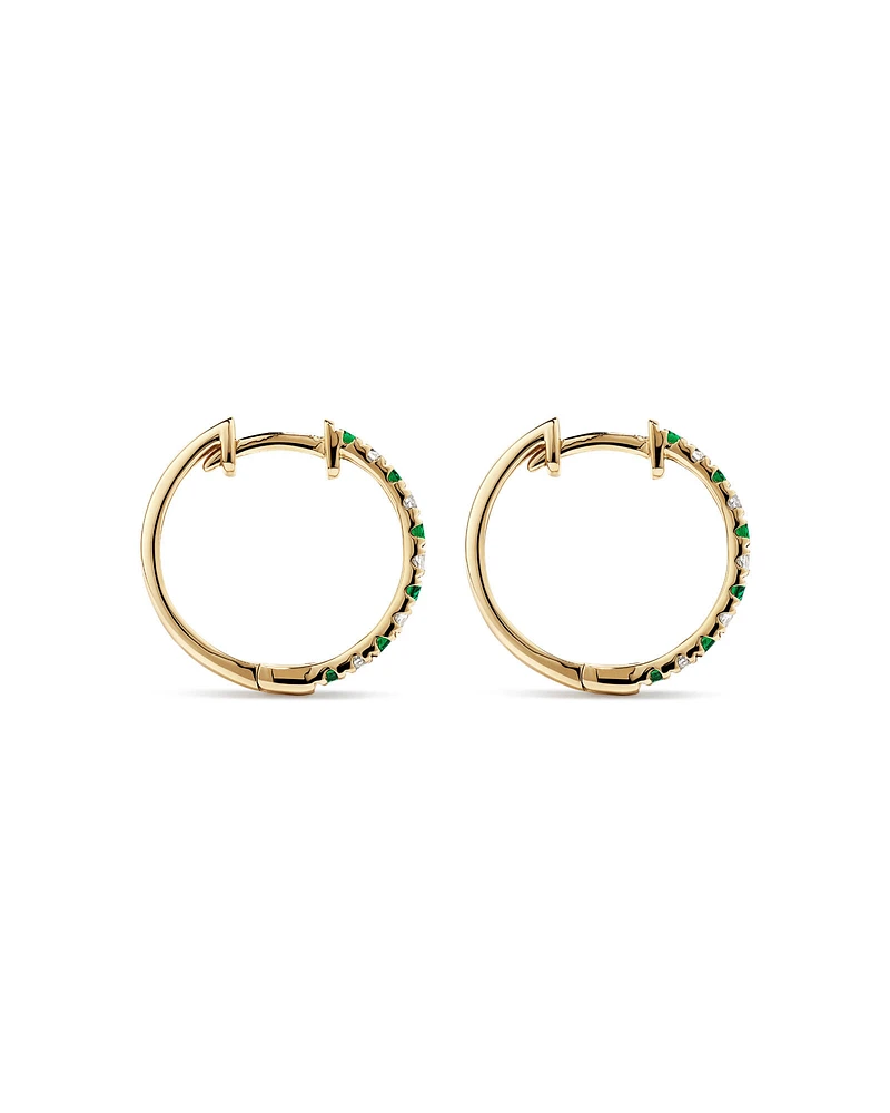 0.22 Carat TW Diamond and Created Emerald Huggie Hoop Earrings in 10kt Yellow Gold