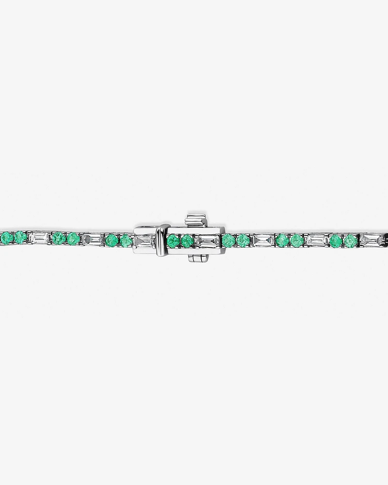 Emerald & Diamond Dot Dash Tennis Bracelet with 0.62 Carat TW in 10kt White Gold