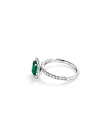 Emerald Cut Green Emerald Gemstone and 0.60 Carat TW Diamond Halo Ring in 14kt White Gold