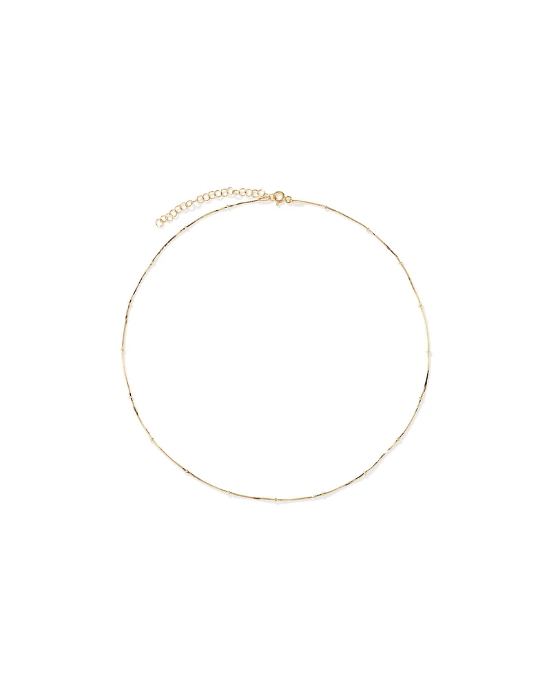 Snake Chain and Bead Station Necklace in 10kt Yellow Gold