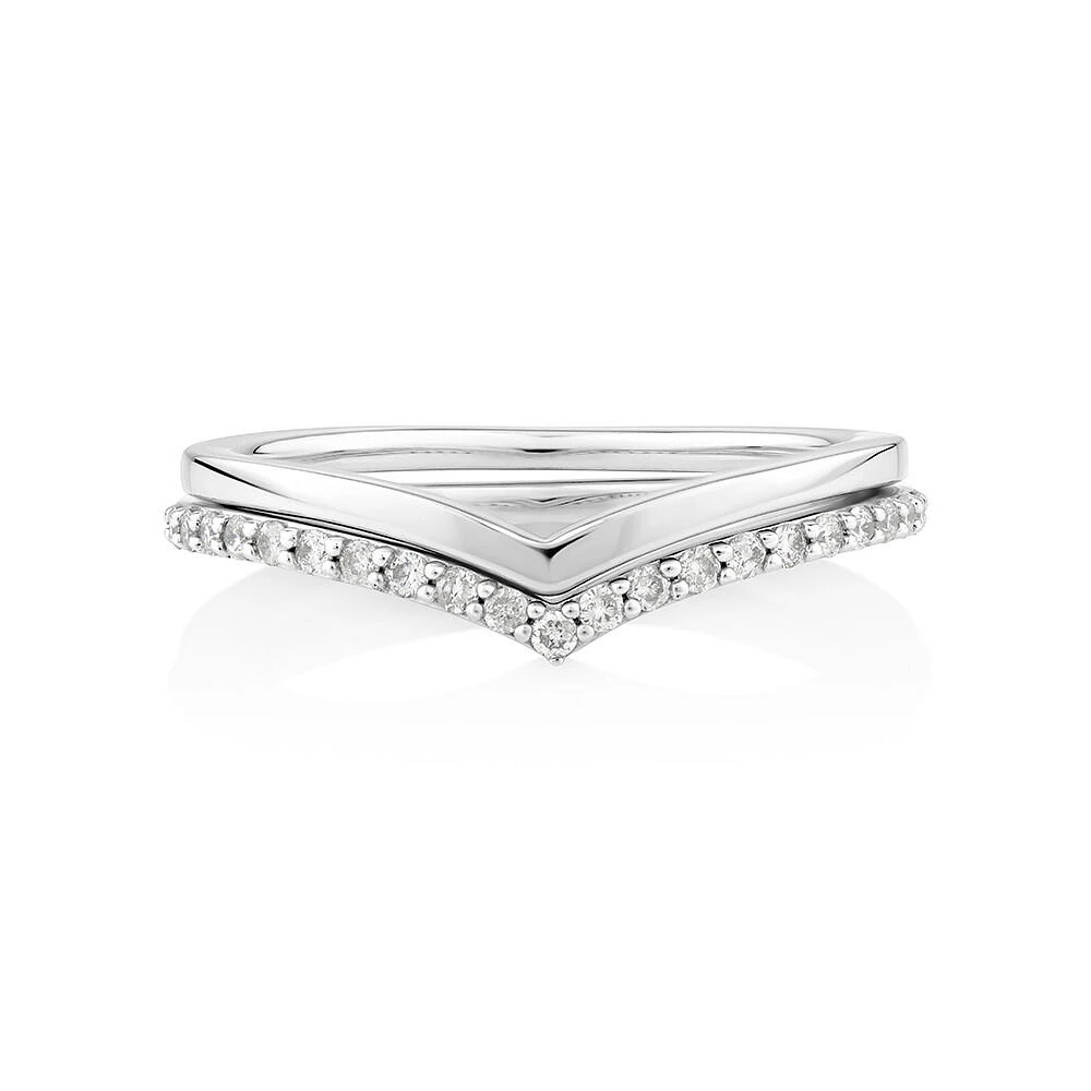 Chevron Ring Set with Diamonds in Sterling Silver